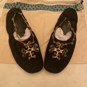 TORY BURCH BRUTALIST ANKLE CHAIN BALLET IN PERFECT BLACK Size 6